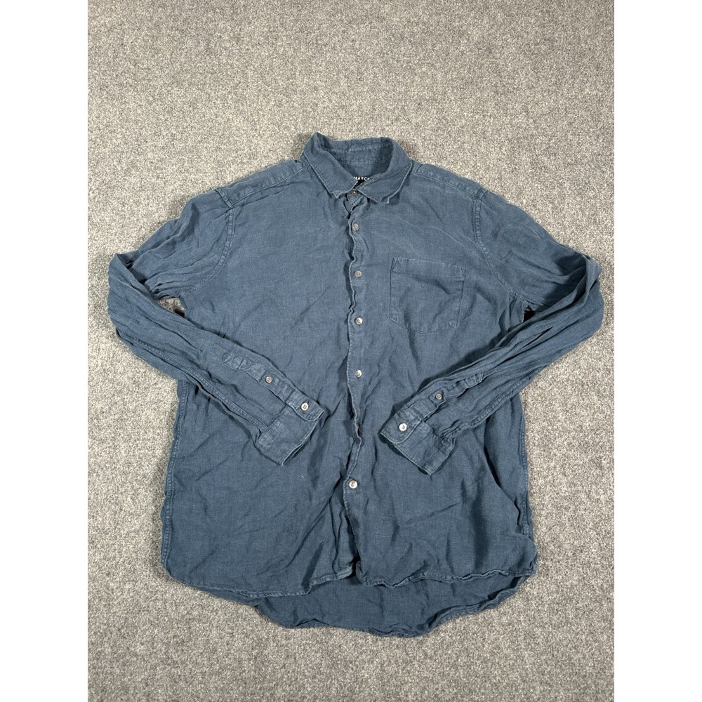 A Days March Shirt Mens Size Medium Blue 100% Dyed Linen Button Up Long Sleeve